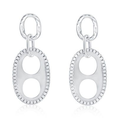 Sterling Silver Cubic Zirconia Oval Double-Circle Drop Earrings