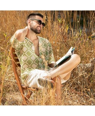 Men's Grass Green & Pale Yellow Geometric Block Oversized Shirt