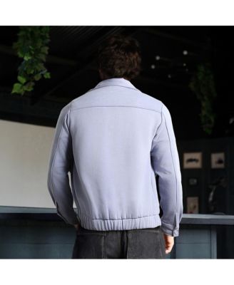 Men's Misty Blue Zip-Front Knit Jacket
