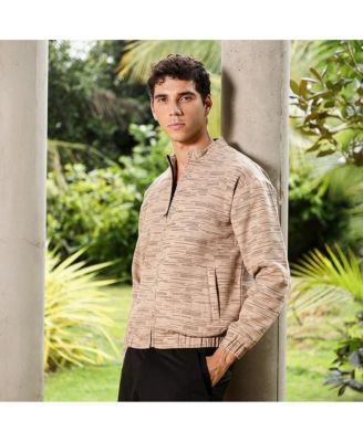 Men's Sand Beige Lined-Jacquard Bomber Jacket