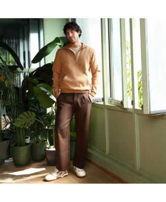 Men's Rust Orange Panel-Stitch Knit Sweatshirt