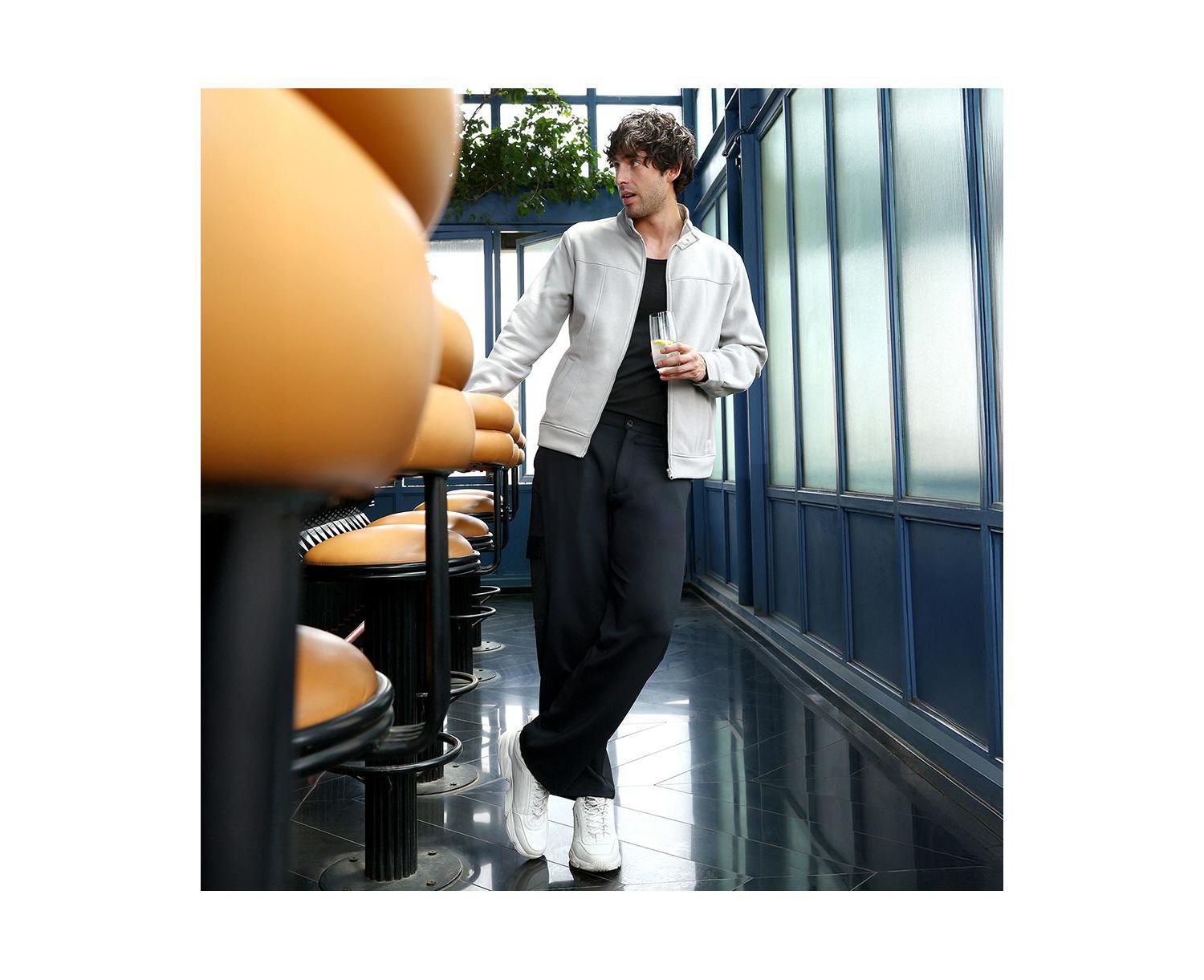 Men's Cloud Grey Panel-Stitch Knit Jacket