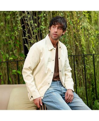 Men's Cream White Lined-Tactile Bomber Jacket