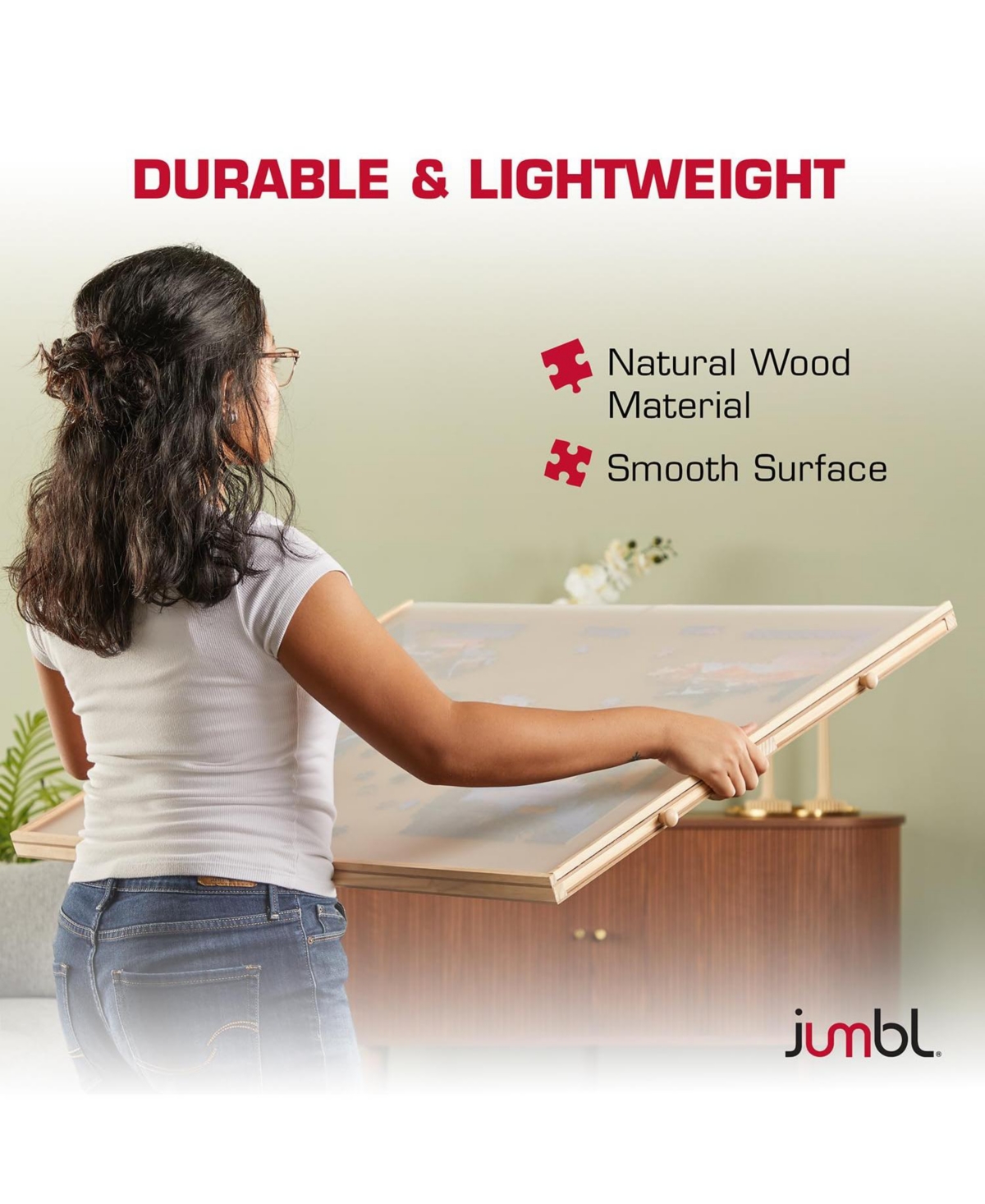 Jumbl 1500-Piece Puzzle Board with Drawers, Lazy Susan & Cover - Rotating Wooden Jigsaw Puzzle Table
