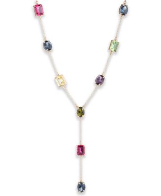 Gold-Tone Multicolor Stone Lariat Necklace, 16" + 3" extender