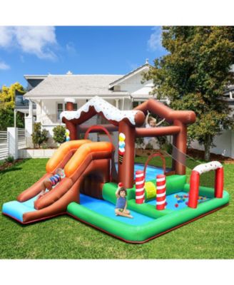 Inflatable Kids Bounce House with Slide, Climbing Wall, and 550W Air Blower