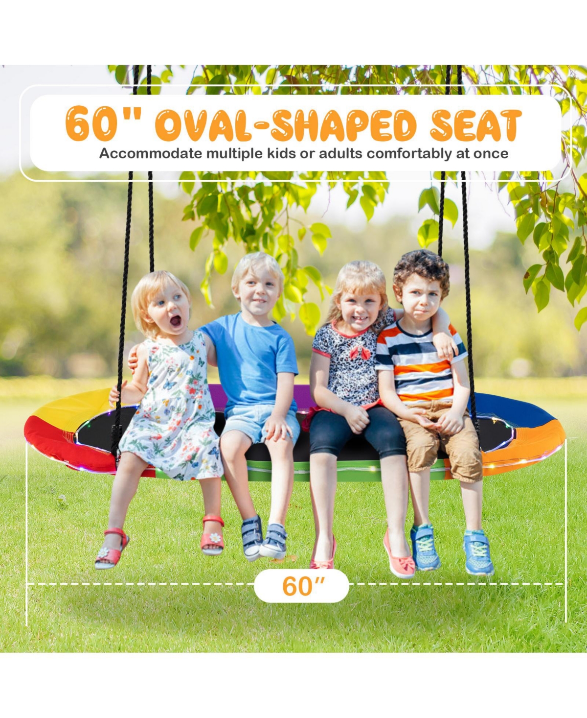 Hongge 60-Inch Led Saucer Swing for Kids and Adults, Outdoor Hanging Tree Swing