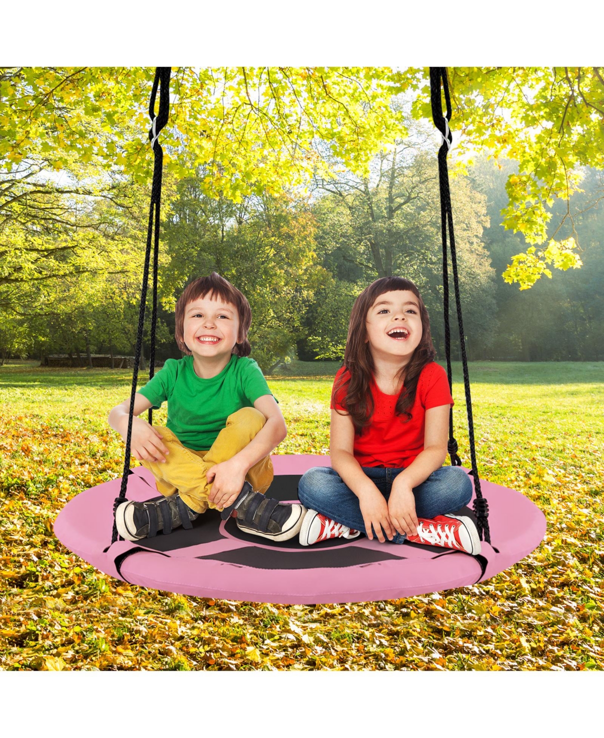 Skonyon 2-in-1 40 Inch Kids Hanging Chair Detachable Swing Tent Set-Pink