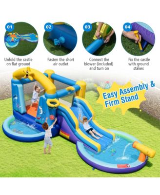 Inflatable Ocean-Themed Bounce House with 680W Blower and 2 Pools.