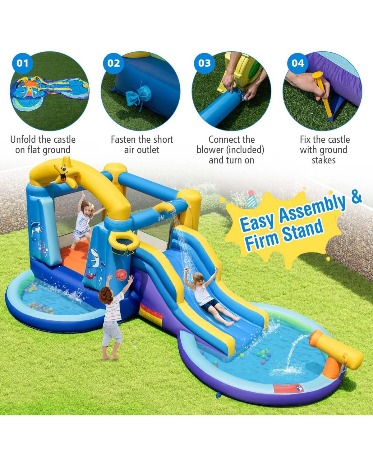 Sugift Inflatable Ocean-Themed Bounce House with 680W Blower and 2 Pools.