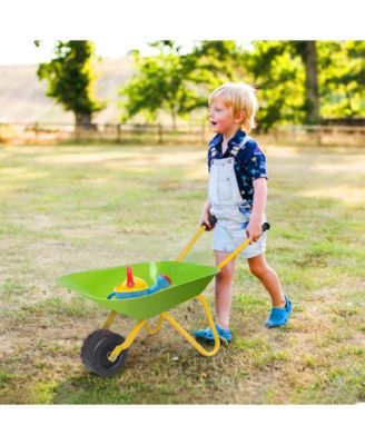Outdoor Garden Backyard Play Toy Kids Metal Wheelbarrow-Light Green