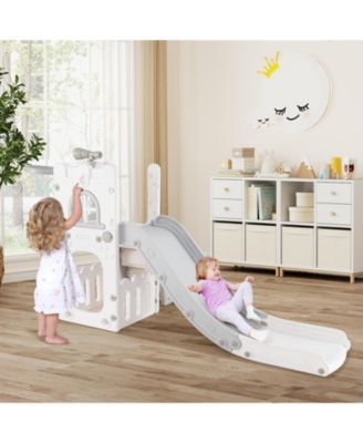 6-in-1 Toddler Slide L-shaped Playground with Basketball Hoop and Ladder