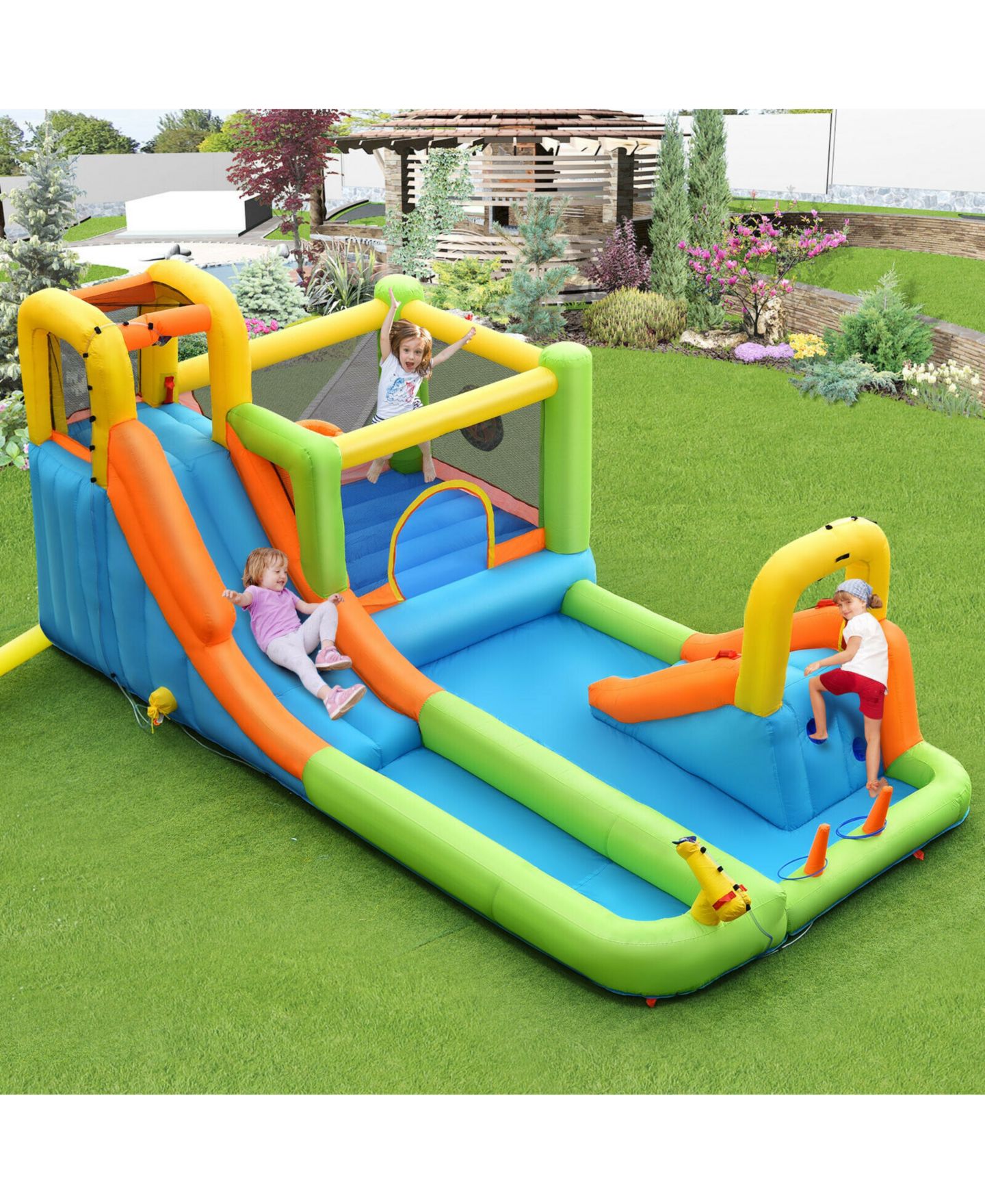 Детская игрушка SKONYON 8 in 1 Inflatable Water Slide Park, 198"L x 114"W x 85"H, Up to 3 Players, Ages 3-10, цвет: Зелёный — фото 5