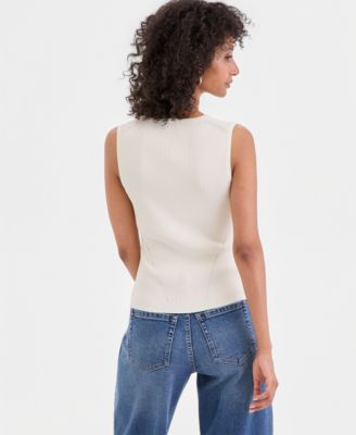 Women's Sleeveless Rib V-Neck Sweater
