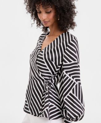 Women's Long Sleeve Printed Wrap Blouse