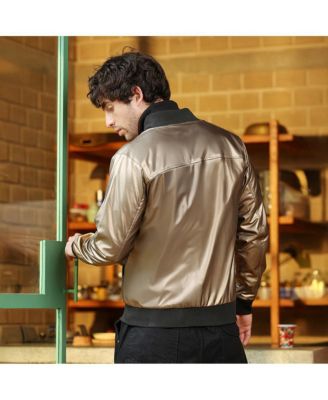 Men's Antique Bronze Patent-Panel Bomber Jacket