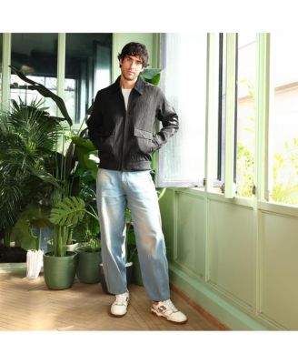 Men's Midnight Black Zip-Front Crease-Tactile Jacket