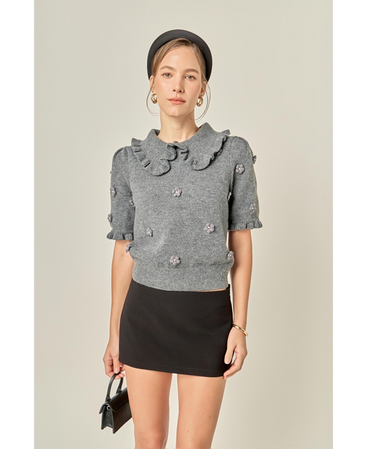 English Factory Women's Pearl Floral Ruffle Sleeve Knit