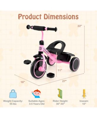 Kids Tricycle Toddler Trike with Adjustable Seat & Storage Basket 3 Wheel Bike