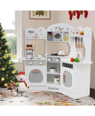 Corner Kitchen Playset with Coffee Machine Oven Microwave Washing Machine