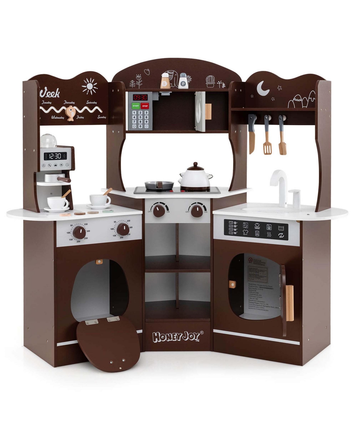 Corner Kitchen Playset with Coffee Machine Oven Microwave Washing