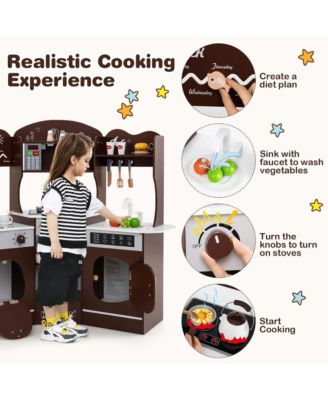 Corner Kitchen Playset with Coffee Machine Oven Microwave Washing Machine