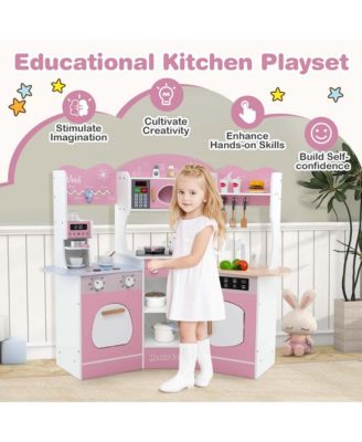 Corner Kitchen Playset with Coffee Machine Oven Microwave Washing Machine