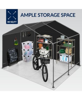 10x8ft Outdoor Fabric Storage Shed, Steel Frame, Dual Zipper Doors, Window