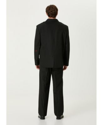Men's Jet Black Cotton-Rayon Blend Suit Pants