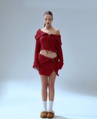 Women's Cashmere Blend Zippered Knit Skirt