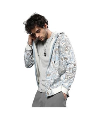 Men's Icy Blue & Olive Green Contrast Fluid Zip Front Hoodie