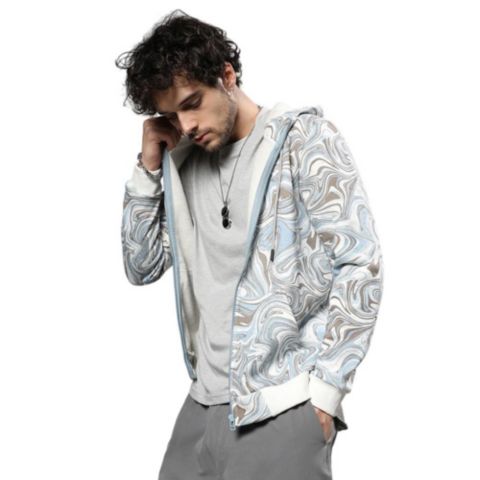Мужское худи Cahoot Icy Blue and Olive Green Contrast Fluid Zip Front, цвет: Серый