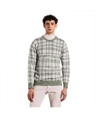 Men's Olive Green Plaid-Jacquard Knit Pullover Sweater