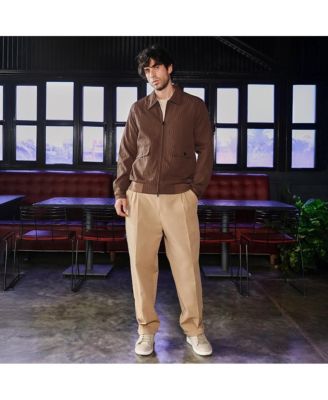 Men's Chocolate Brown Zip-Front Crease-Tactile Jacket