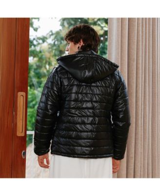 Men's Onyx Black Patent-Quilt Puffer Jacket