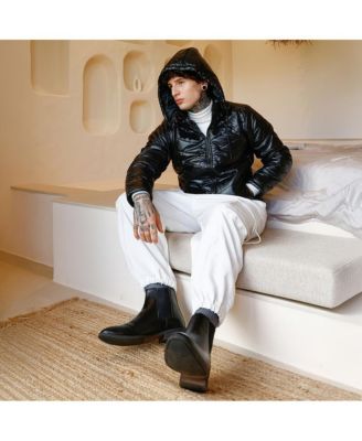 Men's Onyx Black Patent-Quilt Puffer Jacket