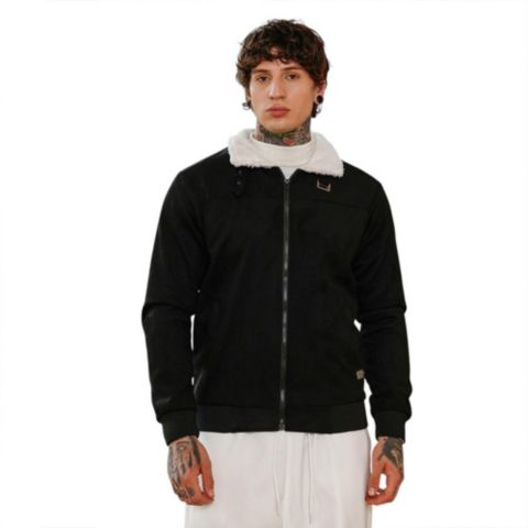 Мужская куртка Cahoot Campus Sutra Raven Black Contrast Sherpa-Lined Suede Bomber, цвет: Чёрный
