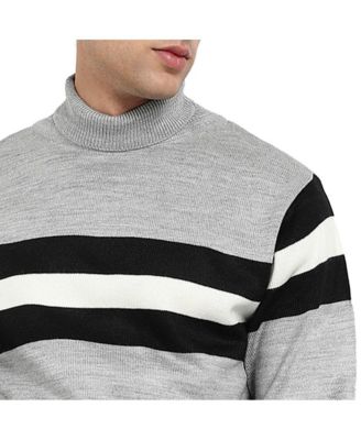 Men's Light Grey Relaxed Horizontal Striped Pullover Sweater