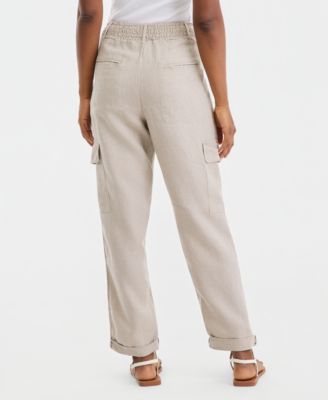 Women's Linen Smocked Cargo Pants, Macy's Exclusive
