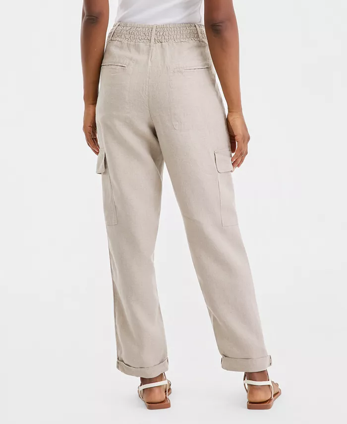 Women's Linen Smocked Cargo Pants - thumbnail 2