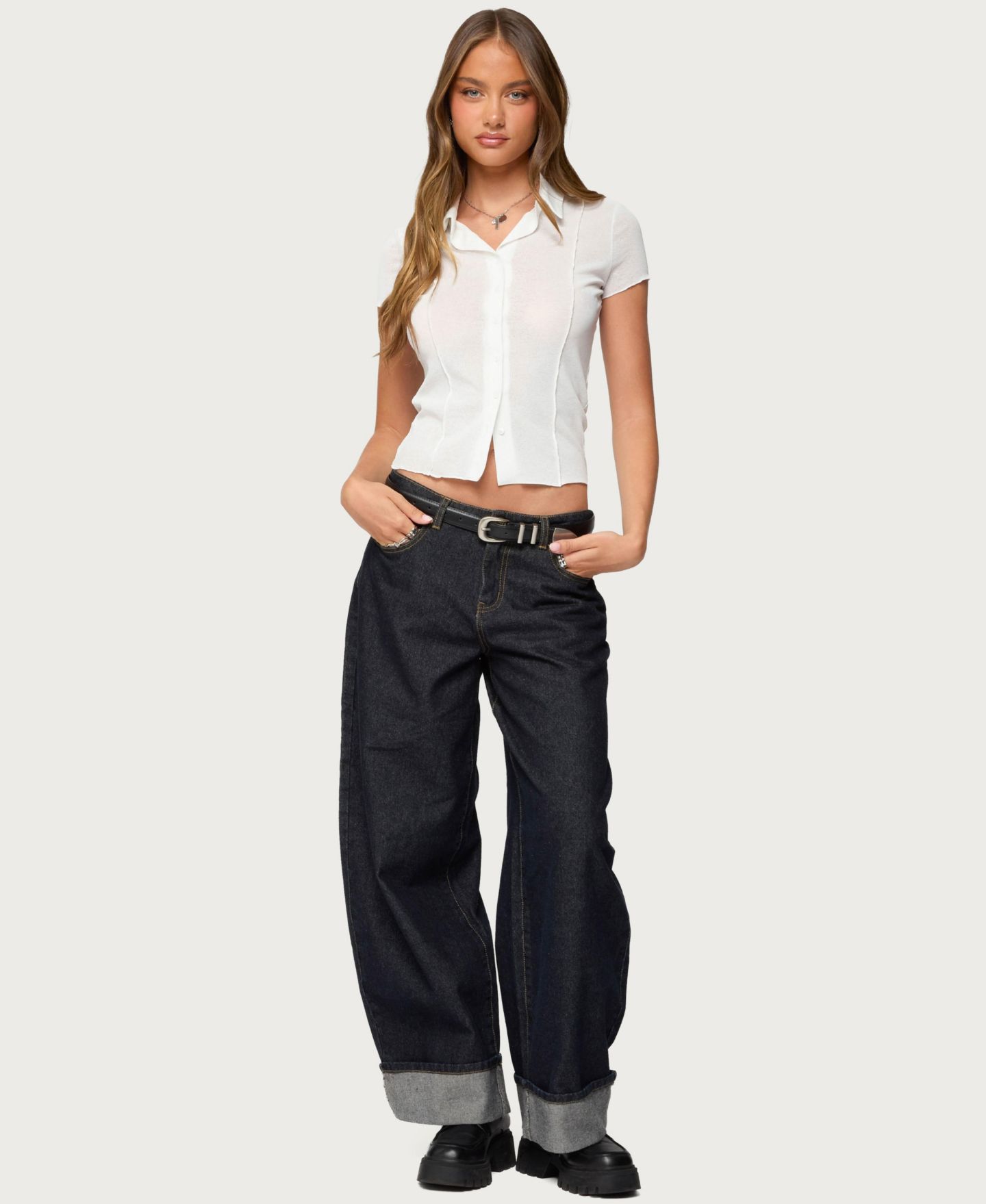 Женская рубашка Edikted Geena Semi Sheer Button Up, цвет: Белый — фото 3
