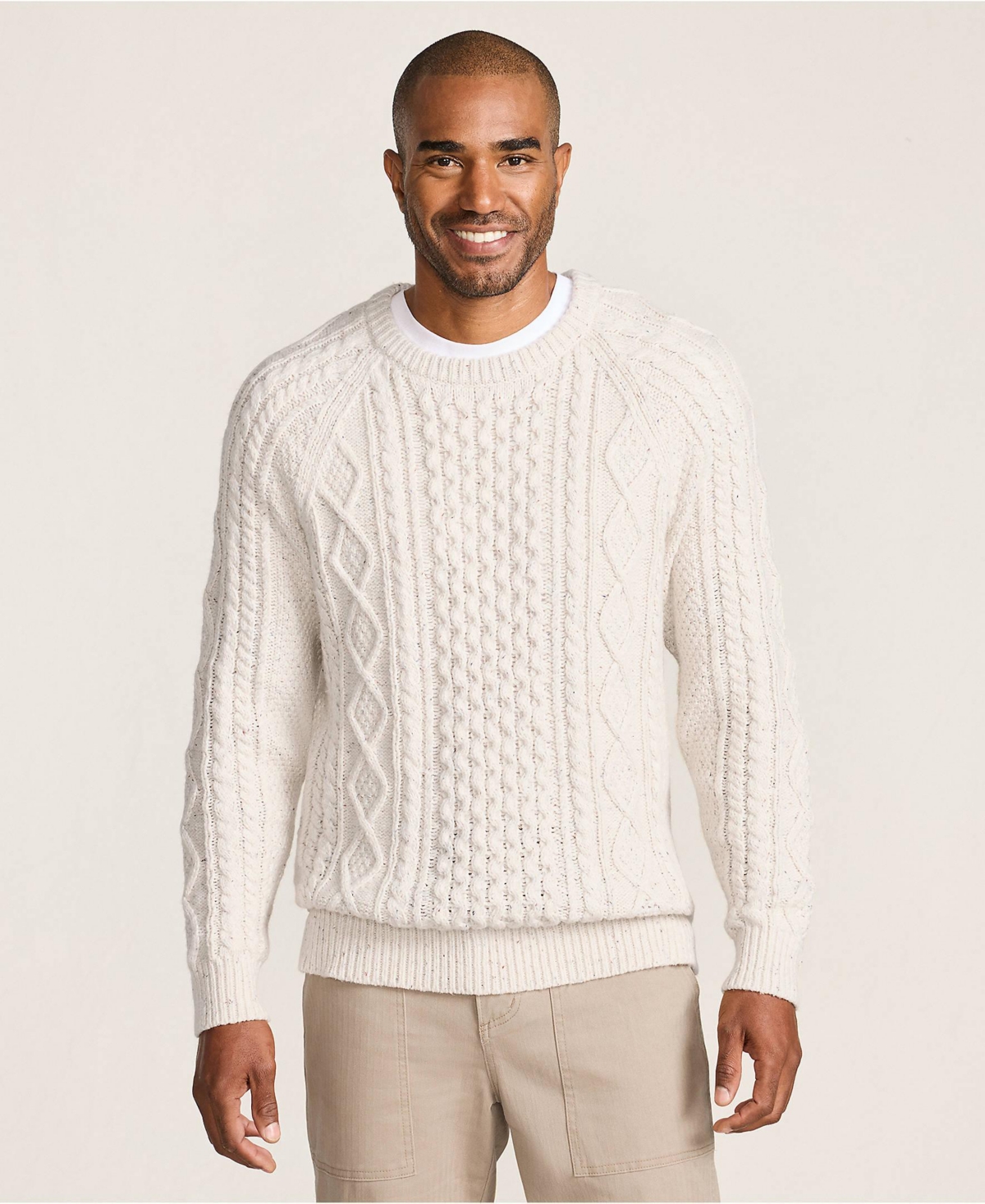 Lands' End Men's Cotton Blend Aran Cable Crew Neck Sweater