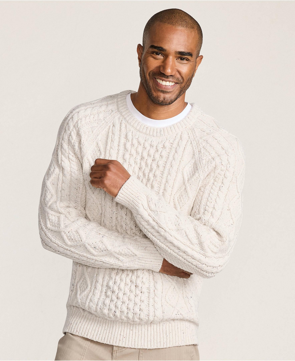 Lands' End Men's Cotton Blend Aran Cable Crew Neck Sweater
