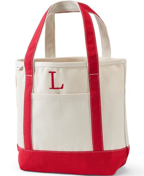 Сумка Lands' End Pre-Monogrammed Letter L Canvas, цвет: Натуральный / Красный