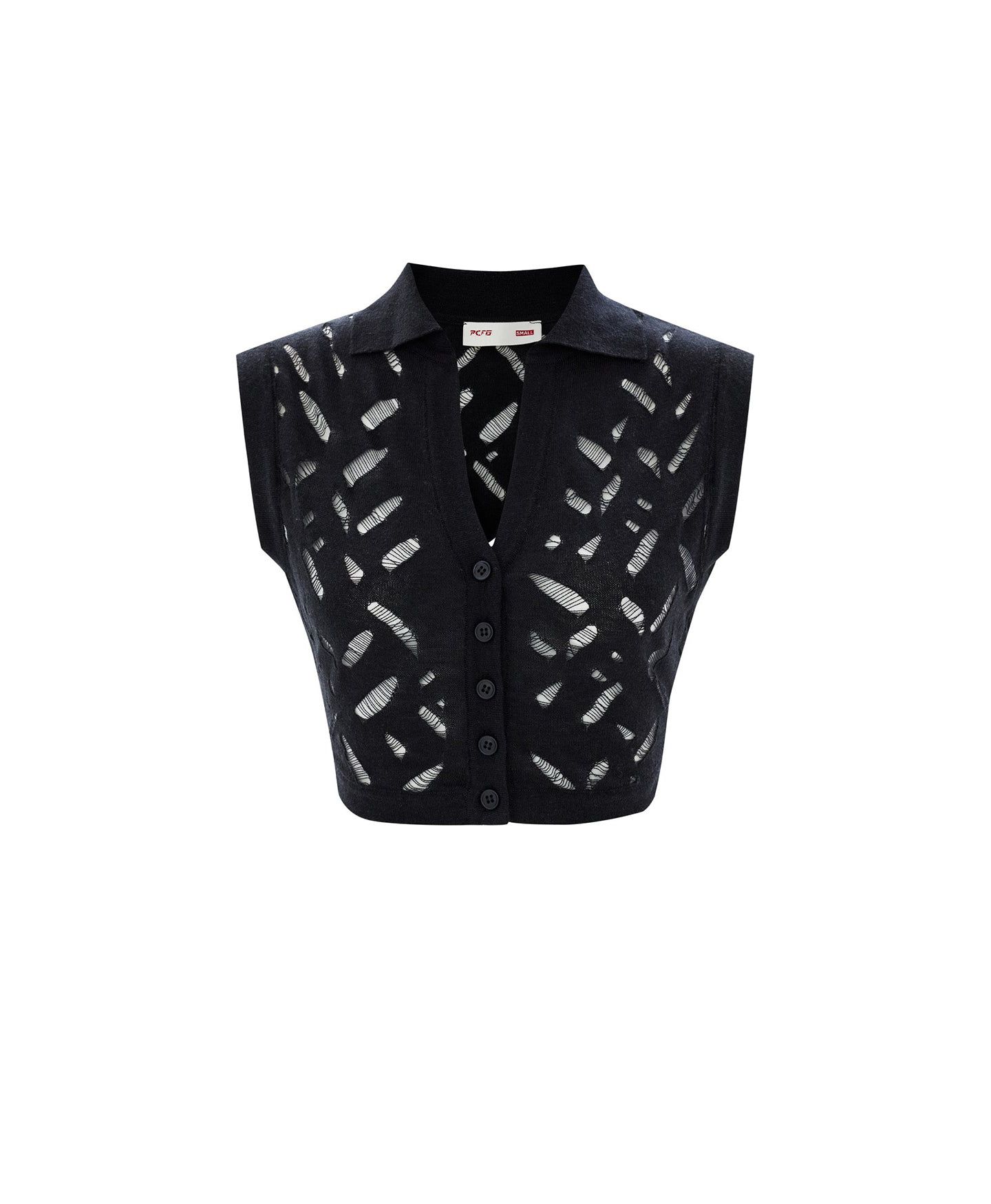 Женский топ PCFG Cropped Ripped Knit, цвет: Угольно-чёрный — фото 4