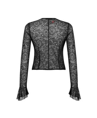 Women's Long-Sleeve Black Lace Top
