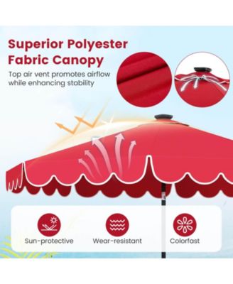 9.3 FT Solar Patio Umbrella Outdoor Market Sunshade with 24 LED Ruffles