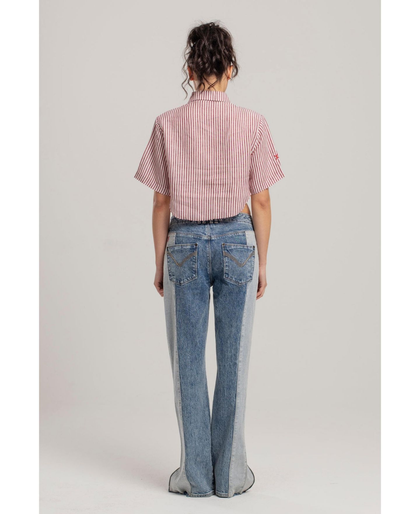 Женская рубашка PCFG Red Striped Linen Crop, цвет: Красный — фото 9