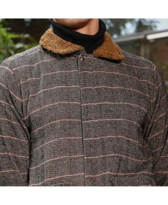 Men's Midnight Black & Cream White Chevron-Jacquard Sherpa-Lined Jacket