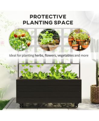 Outdoor Planter with Trellis and Wheels Wooden Raised Planter Box